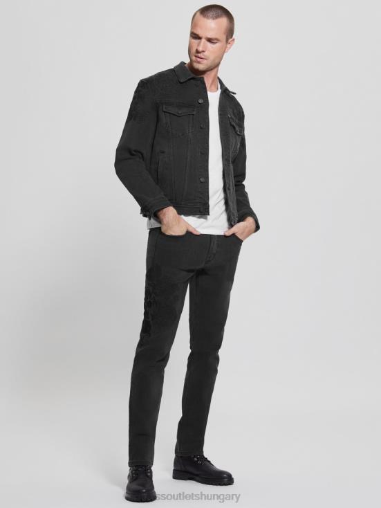 GUESS Jet Black Floral 8ZX4F4185 Dillon Embroidered Denim Jacket