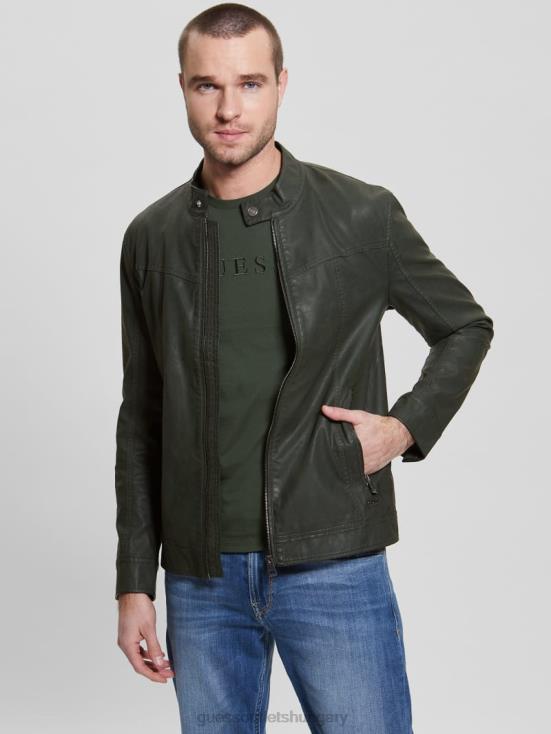 GUESS Jungle Greens 8ZX4F4158 Vintage Faux-Leather Moto Jacket
