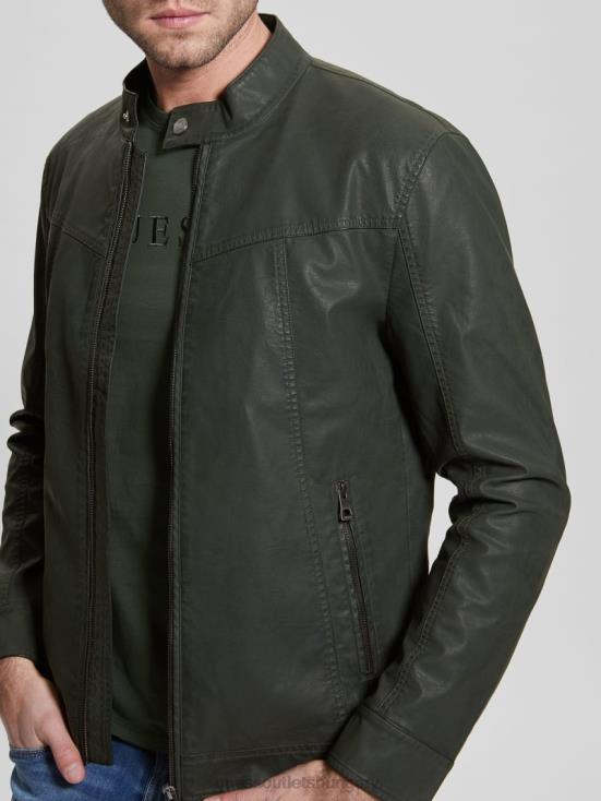 GUESS Jungle Greens 8ZX4F4158 Vintage Faux-Leather Moto Jacket