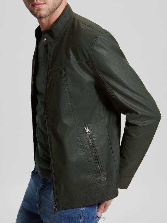 GUESS Jungle Greens 8ZX4F4158 Vintage Faux-Leather Moto Jacket