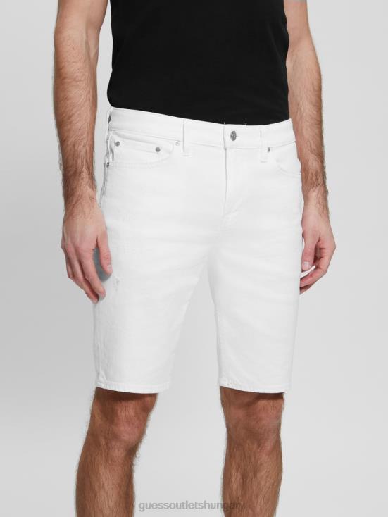 GUESS Optic White Destroy 8ZX4F3998 Slim Destroyed Denim Shorts