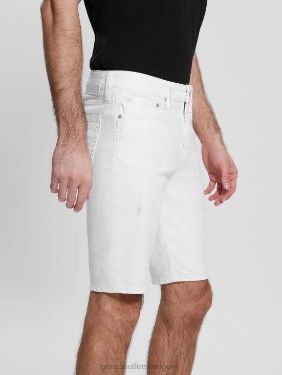 GUESS Optic White Destroy 8ZX4F3998 Slim Destroyed Denim Shorts