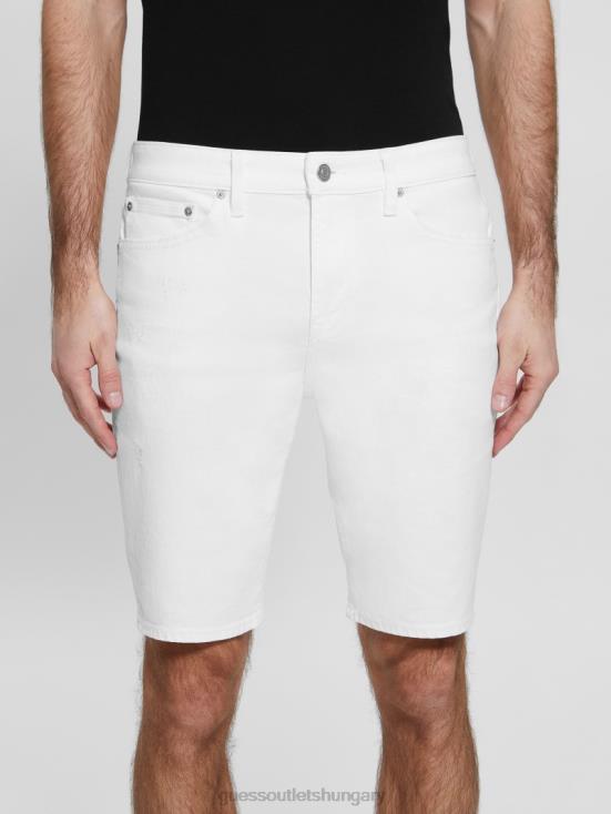 GUESS Optic White Destroy 8ZX4F3998 Slim Destroyed Denim Shorts