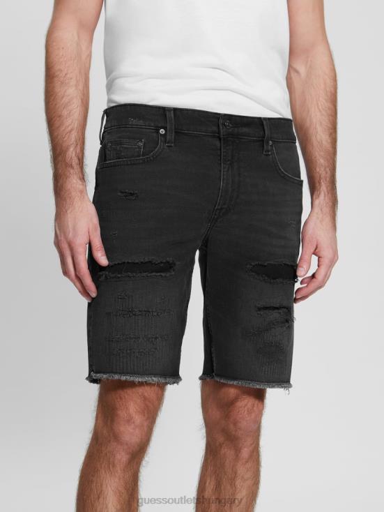 GUESS Sable Black 8ZX4F3996 Rip-and-Repair Regular Fit Denim Shorts