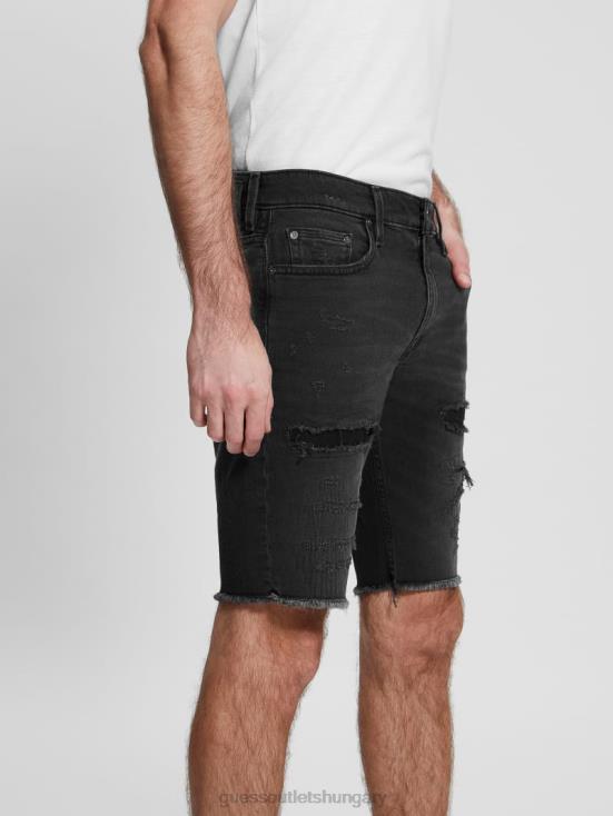 GUESS Sable Black 8ZX4F3996 Rip-and-Repair Regular Fit Denim Shorts