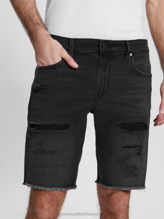 GUESS Sable Black 8ZX4F3996 Rip-and-Repair Regular Fit Denim Shorts
