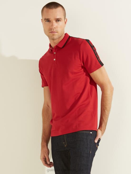 GUESS Chili Red 8ZX4F4090 Pique Logo Tape Polo