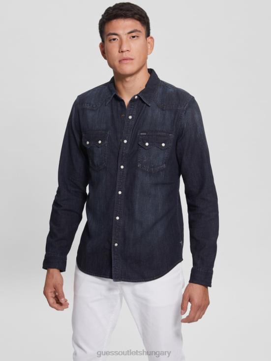 GUESS Midnight Fog 8ZX4F4014 Regular-Fit Denim Western Shirt