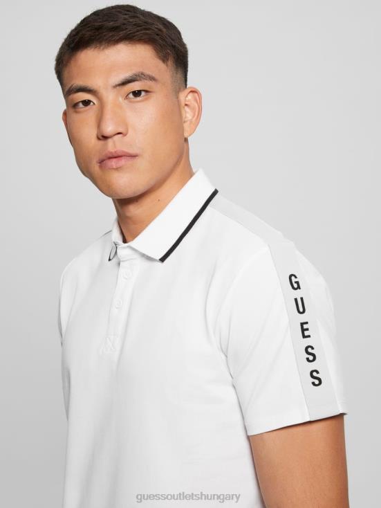 GUESS Pure White 8ZX4F4020 Paul Pique Tape Polo Shirt