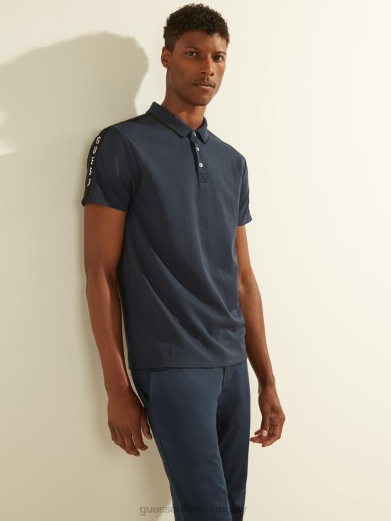 GUESS Silk Blue 8ZX4F4046 Pique Logo Tape Polo