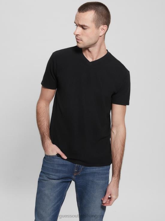 GUESS Jet Black Multi 8ZX4F4027 Eco Linen-Blend V-Neck Tee
