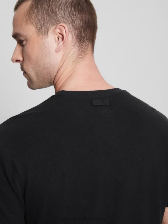 GUESS Jet Black Multi 8ZX4F4027 Eco Linen-Blend V-Neck Tee