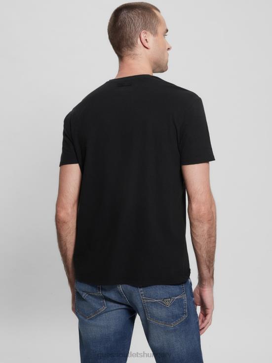 GUESS Jet Black Multi 8ZX4F4027 Eco Linen-Blend V-Neck Tee