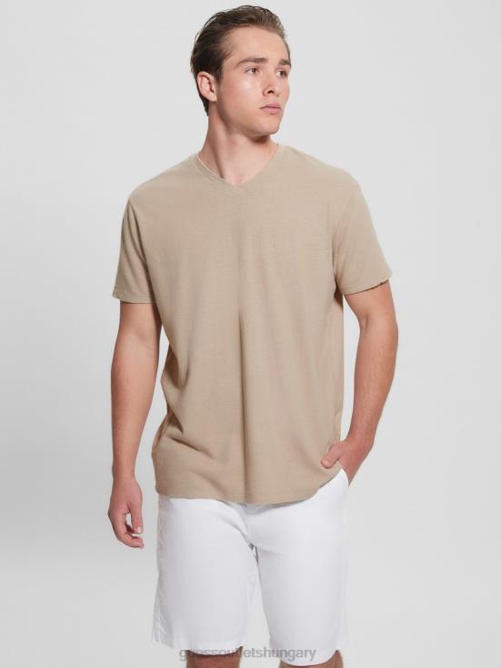 GUESS Pasadena Stone Multi 8ZX4F4032 Eco Linen-Blend V-Neck Tee