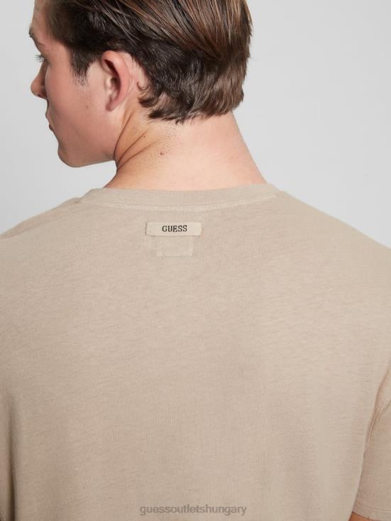 GUESS Pasadena Stone Multi 8ZX4F4032 Eco Linen-Blend V-Neck Tee