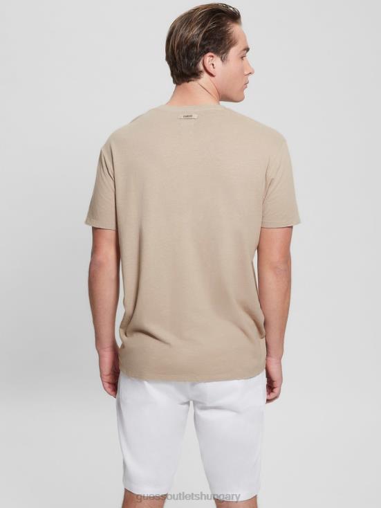 GUESS Pasadena Stone Multi 8ZX4F4032 Eco Linen-Blend V-Neck Tee