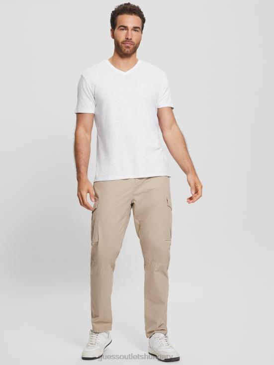 GUESS Pure White Multi 8ZX4F3992 Eco Linen-Blend V-Neck Tee