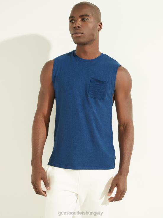 GUESS Rigel Blue Multi 8ZX4F4073 Hemp Cotton Muscle Tee