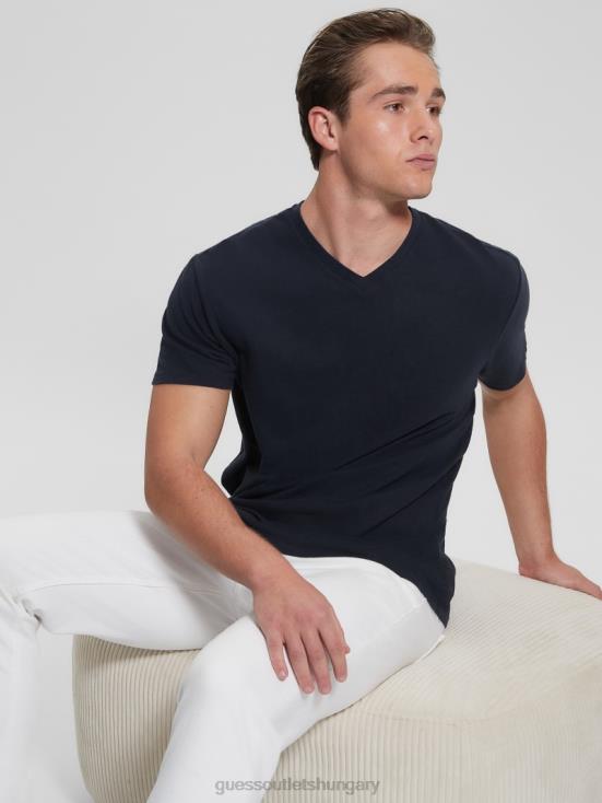 GUESS Smart Blue Multi 8ZX4F4038 Eco Linen-Blend V-Neck Tee