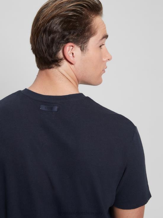 GUESS Smart Blue Multi 8ZX4F4038 Eco Linen-Blend V-Neck Tee