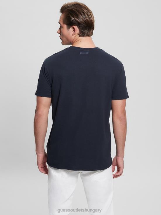 GUESS Smart Blue Multi 8ZX4F4038 Eco Linen-Blend V-Neck Tee