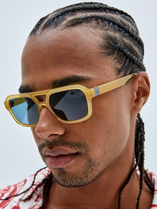 GUESS Shiny Beige/Brown 8ZX4F3746 Originals Aviator Sunglasses