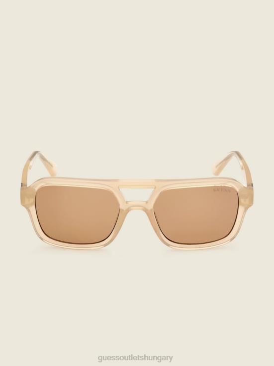 GUESS Shiny Beige/Brown 8ZX4F3746 Originals Aviator Sunglasses