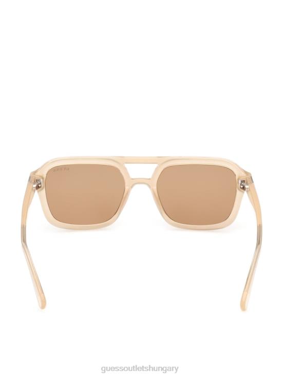 GUESS Shiny Beige/Brown 8ZX4F3746 Originals Aviator Sunglasses