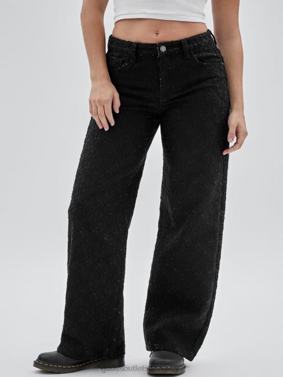 GUESS Black 8ZX4F149 Originals Lace Denim Wide-Leg Jeans