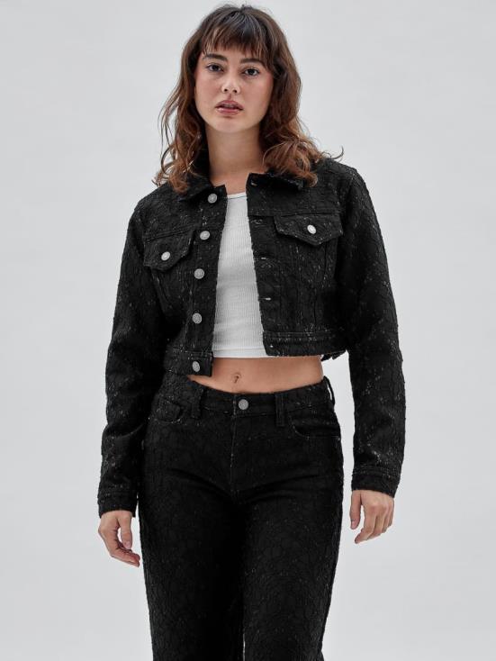 GUESS Black 8ZX4F1805 Originals Lace Denim Cropped Jacket