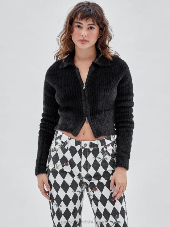 GUESS Black 8ZX4F1849 Originals Fuzzy Zip-Up Sweater