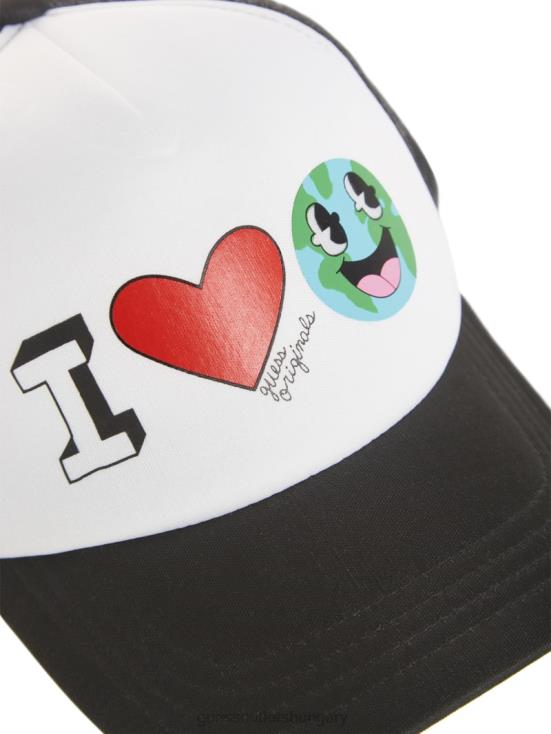 GUESS Black 8ZX4F3807 Originals Eco Earth Day Love Trucker Hat