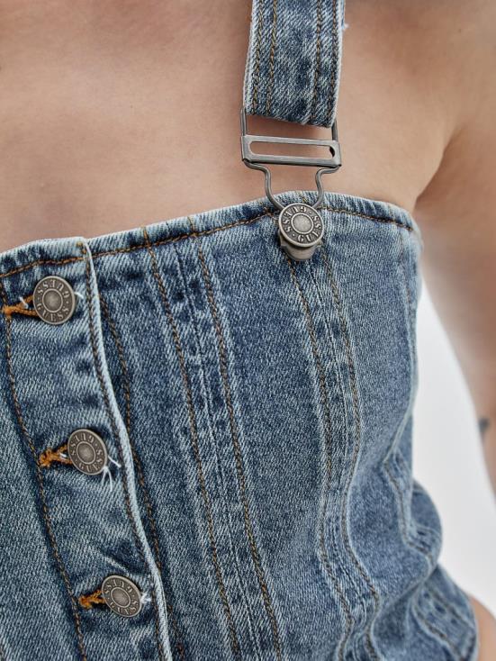 GUESS Go Donna Medium Wash 8ZX4F1250 Originals Bustier Denim Top