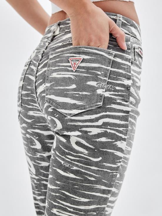 GUESS Jet Black Multi 8ZX4F177 Originals Zebra Printed Bootcut Pants