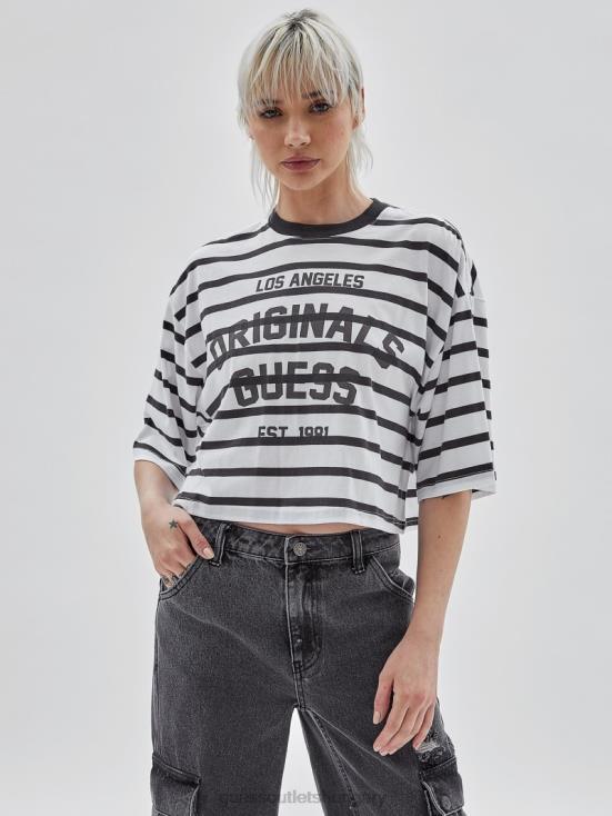GUESS Magnetic Grey Multi 8ZX4F1354 Originals Striped Cropped Shirt
