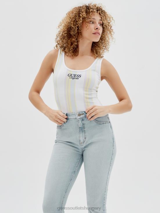 GUESS Pure White Multi 8ZX4F1307 Originals Vertical Striped Bodysuit