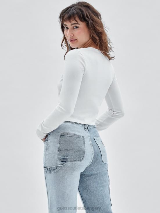 GUESS Pure White Multi 8ZX4F1380 Originals Long-Sleeve Logo Top