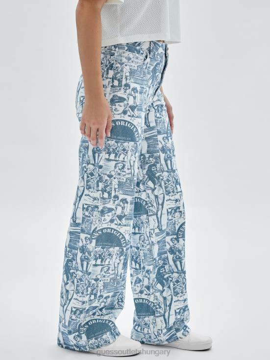 GUESS Pure White Multi 8ZX4F174 Originals Vintage Print Wide-Leg Jeans