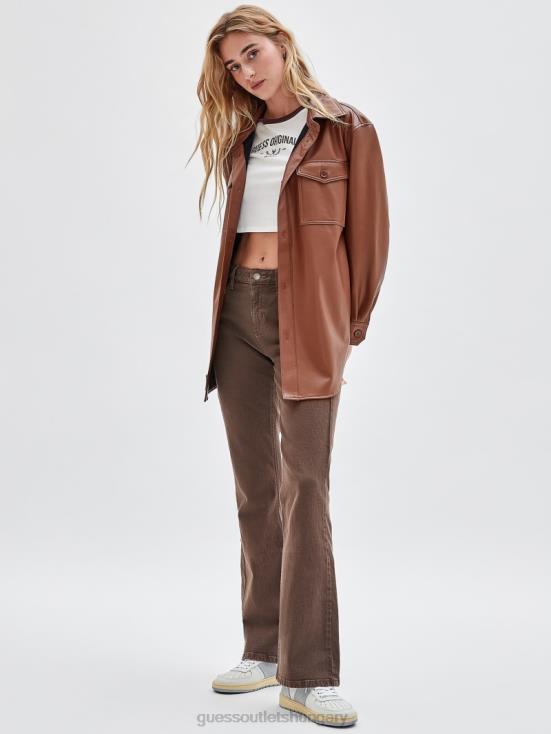 GUESS Salt Carmel Multi 8ZX4F1859 Originals Faux-Leather Shirt Jacket