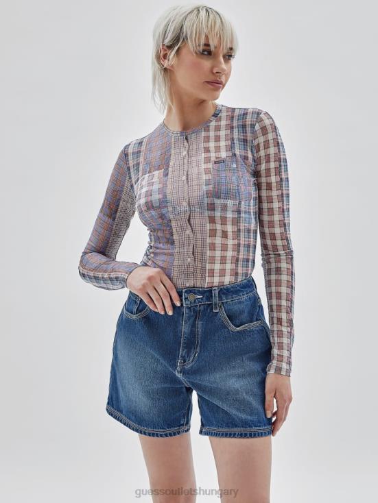 GUESS Sandy Shore Multi 8ZX4F1026 Originals Plaid Mesh Top