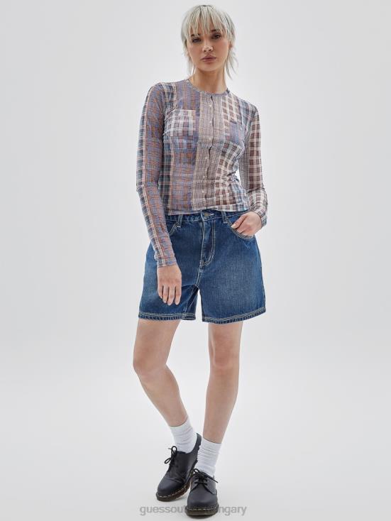 GUESS Sandy Shore Multi 8ZX4F1026 Originals Plaid Mesh Top