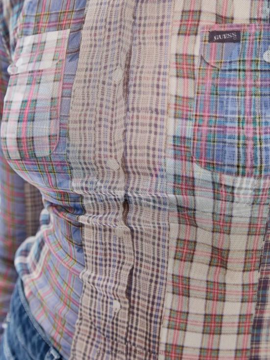 GUESS Sandy Shore Multi 8ZX4F1026 Originals Plaid Mesh Top