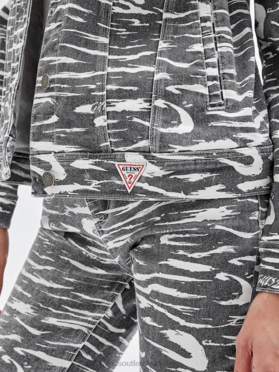 GUESS Jet Black Multi 8ZX4F1857 Originals Zebra Printed Denim Jacket