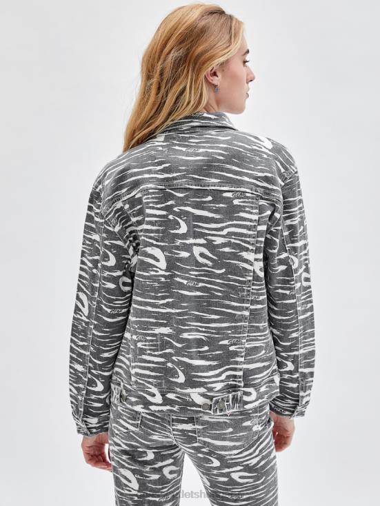 GUESS Jet Black Multi 8ZX4F1857 Originals Zebra Printed Denim Jacket