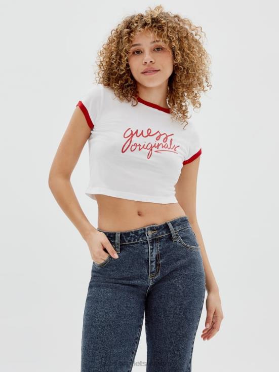 GUESS Pure White 8ZX4F1367 Originals Cropped Ringer Tee