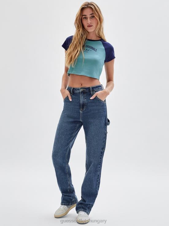 GUESS Soft Teal Multi 8ZX4F1318 Originals Raglan Crop Baby Tee