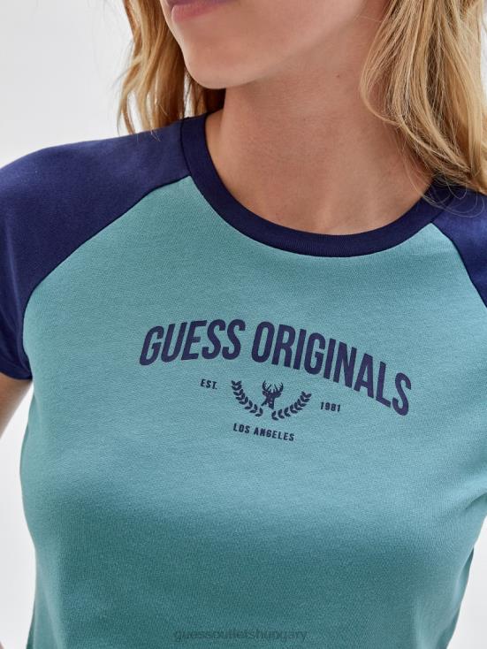 GUESS Soft Teal Multi 8ZX4F1318 Originals Raglan Crop Baby Tee
